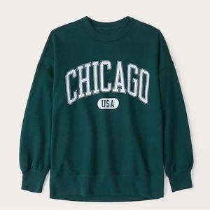 A&F Boyfriend Crew Graphic Sweatshirt in Teal